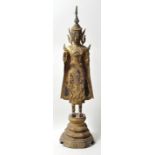 Buddha, Thailand, Ratanakosin, 19. Jh.Bronze, über Schwarzlack vergoldet. Stehende Figur auf