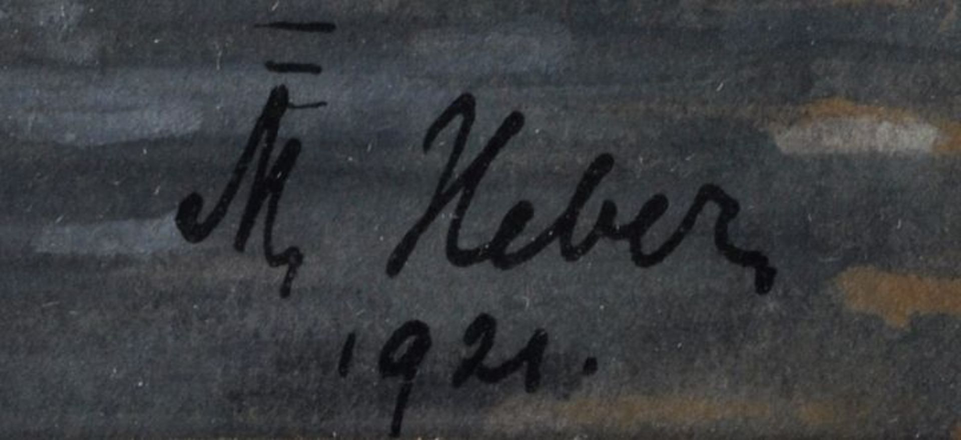 Heber, Max.Alpensee. 1921. Aquarell/ Gouache, re. u. sign. und dat., 20 x 26,5 cm (BA). Hinter - Bild 3 aus 3