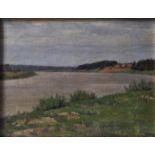 Vaneev, Petr Ivanovich.1911 - 1995 Kleine Landschaft am Fluss. Öl auf Malpappe. Wohl 1976.