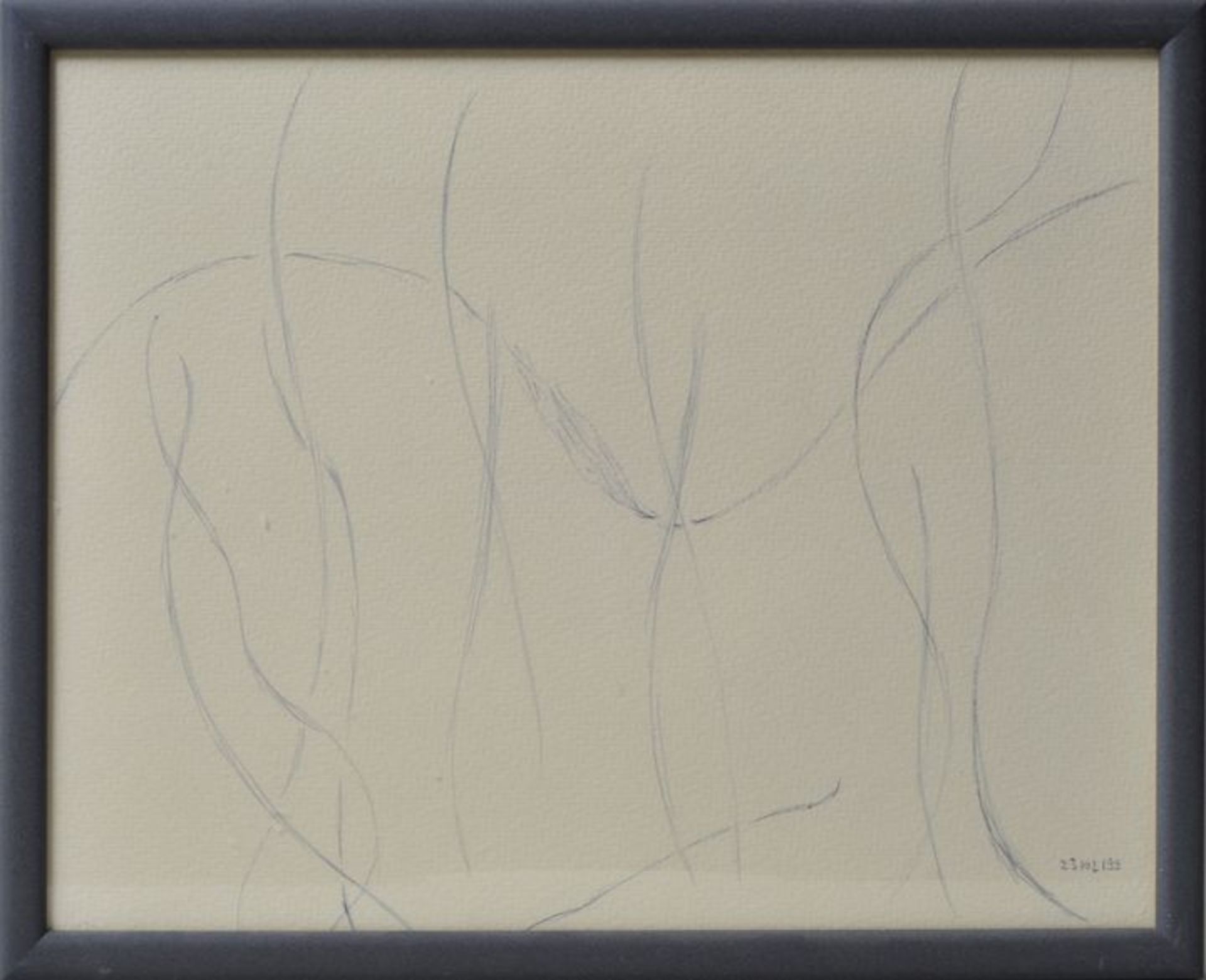 Böhme, Olaf, 1999Lineare Komposition. Kugelschreiber auf chamoisfarbenem Zeichenkarton, re. u. - Bild 2 aus 2