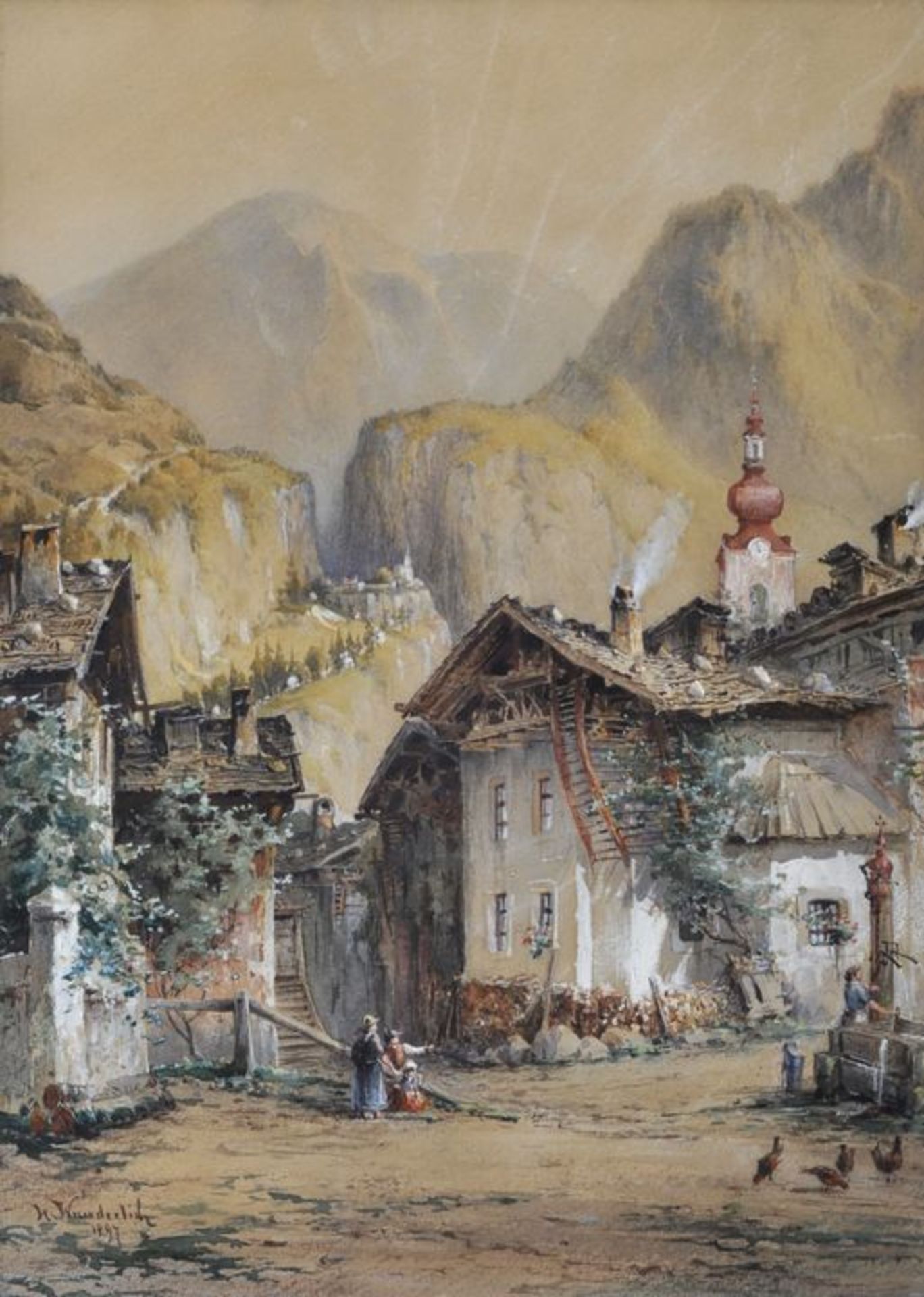 Wunderlich, Hermann. 1839 - 1915 DresdenGebirgsdorf in Südtirol. 1897. Aquarell, li. u. sign. und