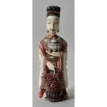 Elfenbeinfigur snuff bottle, China, 2. H. 19. Jh./ um 1900Geschnitzt, Details farbig. Figur einer