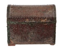 A Spanish leather faced and brass studded coffer, late 18th/early 19th century