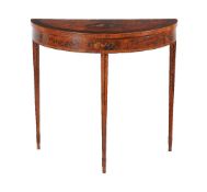 ϒA George III satinwood, rosewood banded and polychrome painted side table