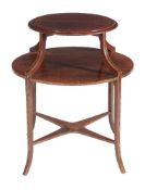 An Edwardian mahogany and inlaid two tier étagère, circa 1905