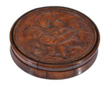 ϒ A Continental pressed wood, parquetry and ebony strung snuff box, late 18th century