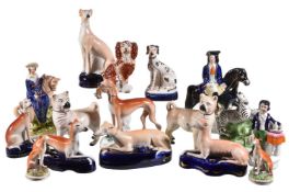 An assortment of mostly Staffordshire animals and figures, mid-19th century and later