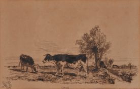 Continental School (20th century) Cattle in a field