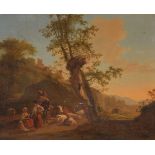 Nicholas Henri Joseph Fassin (Belgian 1728-1811)A drover and figures resting in an Italianate landsc