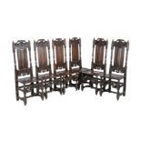 A set of six carved and stained oak high back chairs in 17th century taste, early 20th century