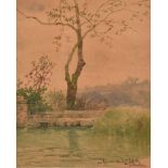 Salvatore Petruolo (Italian 1857-1946)Tree by a riverbank