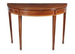 A George III mahogany and satinwood banded card table, late 18th century