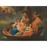 French School (18th century)An allegorical scene with figures, donkey and sheep in a boat