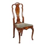 A Dutch walnut marquetry and upholstered side chair, mid 18th century