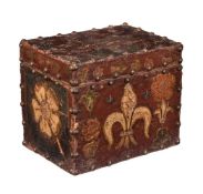 A polychrome painted leather covered wood box in Mediaeval style, late 19th century