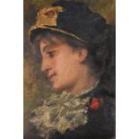 Attributed to Luigi Fabron (Italian 1855-1905)Portrait of a girl in a hat