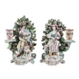 A pair of Derby porcelain figural candlesticks of a shepherd and companion, circa 1770