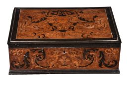 ϒ .An Italian marquetry and ebony banded walnut box in Baroque taste, late 19th century