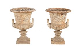 A pair of Victorian painted cast iron garden urns, last quarter 19th century