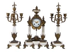 A marble and gilt metal mounted clock garniture, late 19th century
