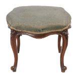 A carved mahogany and upholstered stool in 18th century taste, 19th century