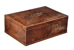 ϒ A late George III or Regency rosewood and sycamore banded mahogany writing or work box, early 19th