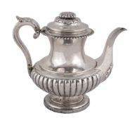 ϒ A William IV silver baluster tea pot by Charles Fox II, London 1830