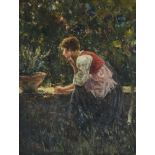 Luca Postiglione (Italian 1876-1936)Young girl sitting in the garden