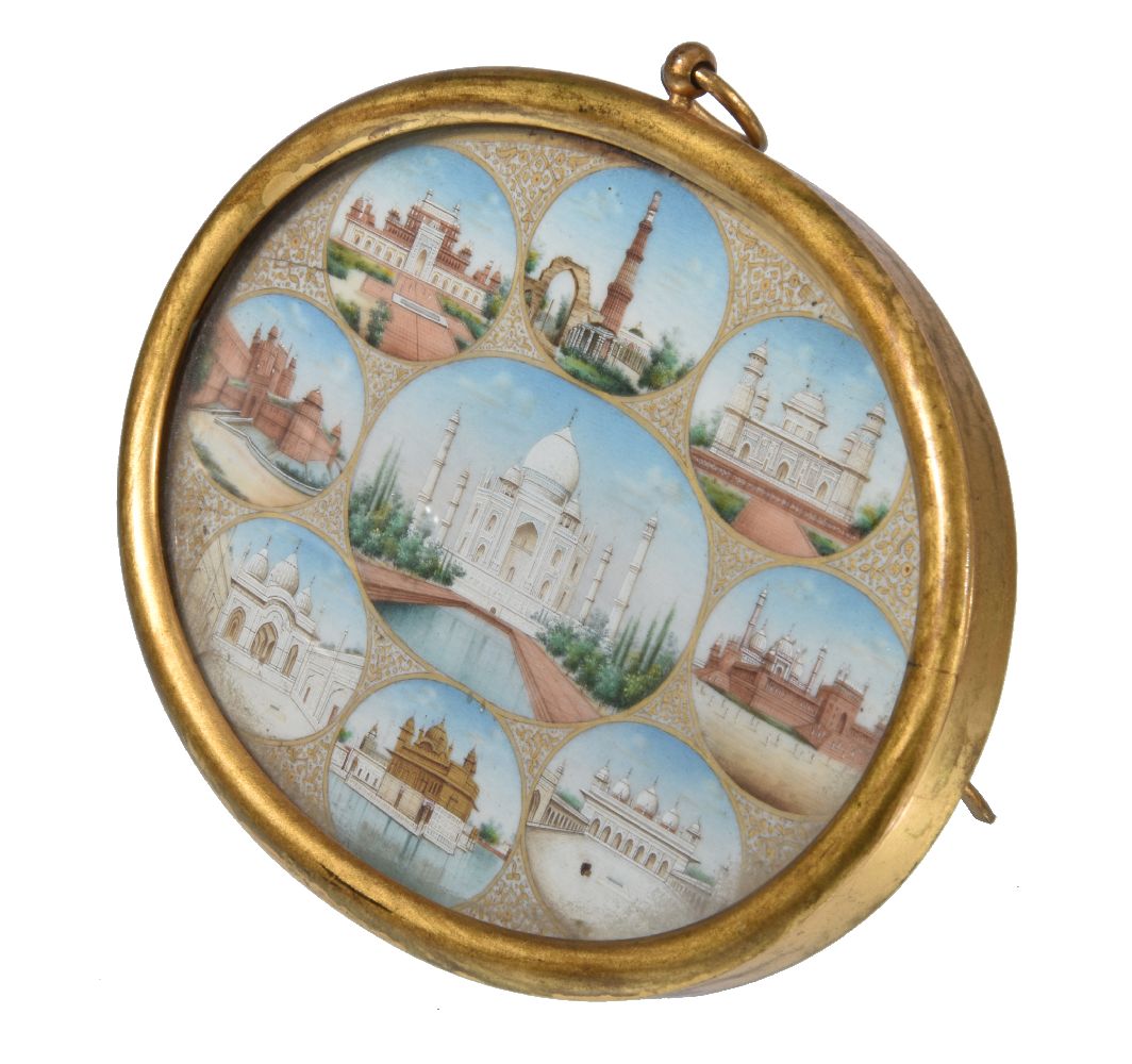 ϒ An Indian oval miniature, with views of the Taj Mahal - Image 3 of 3