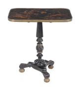 A lacquered and brass mounted ebonised wood occasional table, circa 1825