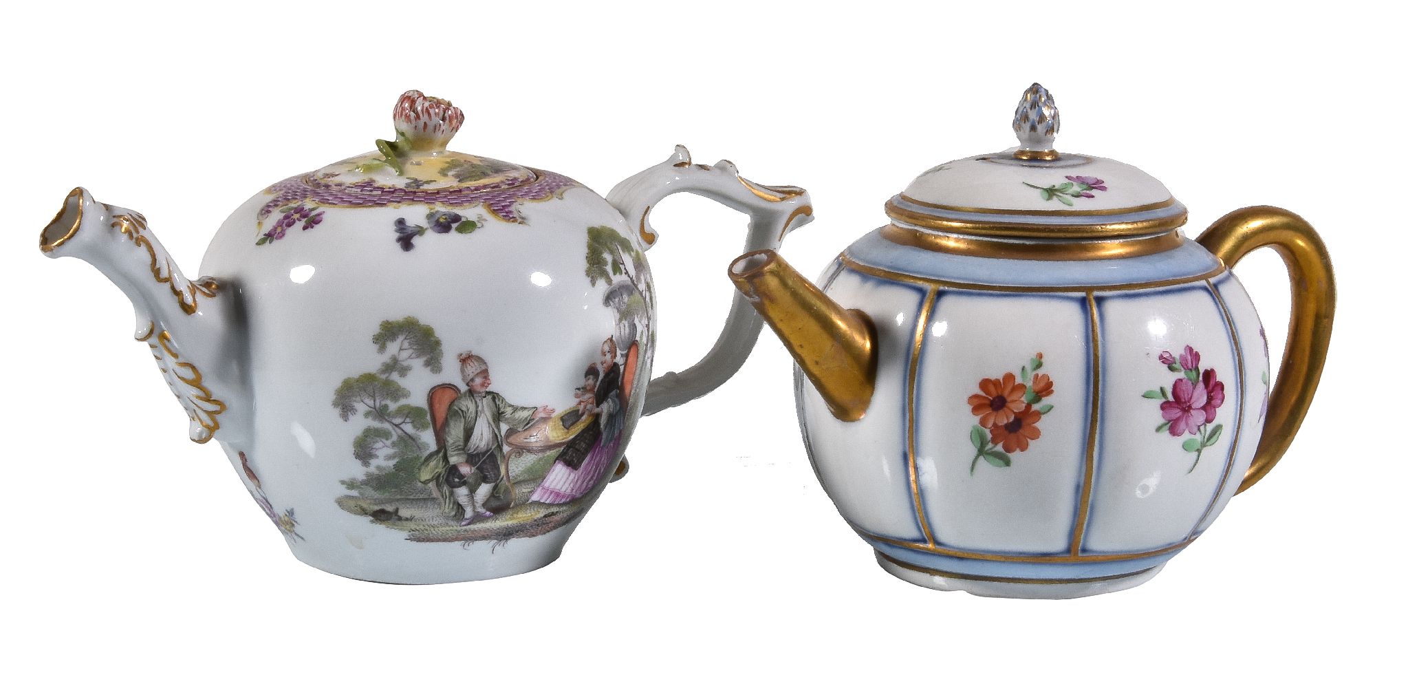 A Meissen porcelain bullet-shaped tea pot and cover, mid-18th century