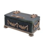 A Continental silver coloured gilt, diamond set and nephrite box