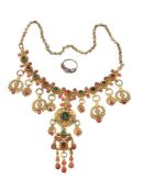 ϒ A gilt metal coral and paste necklace