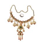 ϒ A gilt metal coral and paste necklace