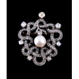 A diamond, coloured diamond and mabé pearl brooch