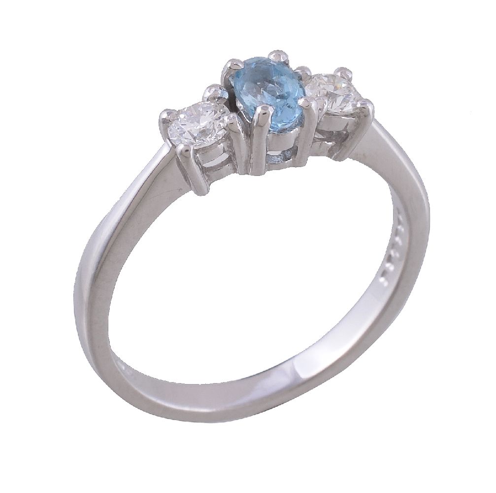 An aquamarine and diamond ring