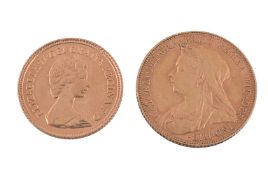 Victoria, Sovereign 1899, Elizabeth II, Half Sovereign 1982