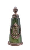 A Continental gold coloured, nephrite and gem set scent bottle