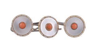 ϒ Three late Victorian coral and mother of pearl buttons