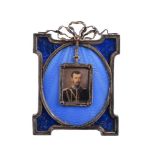 A Continental silver coloured, enamel and lapis lazuli set miniature frame