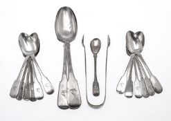 A collection of Irish silver fiddle pattern flatware