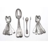 A collection of Irish silver fiddle pattern flatware