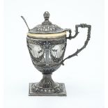 ϒ A silver coloured ovoid pedestal mustard pot