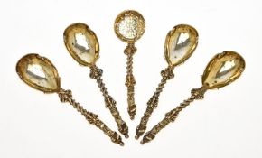 A set of five Victorian silver gilt dessert serving spoons by Mappin & Webb (John Newton Mappin)