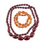 A graduated amber coloured bead necklace