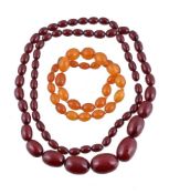 A graduated amber coloured bead necklace