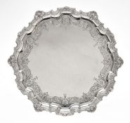 A silver shaped circular salver by Mappin and Webb