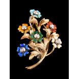 An enamel and diamond floral spray brooch