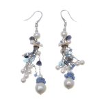 A pair of cultured pearl and sapphire earrings