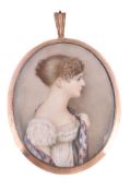 ϒ English School, circa 1815, portrait of a young lady in a white dress and a Paisley shawl